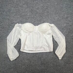 Bluebell Chiffon Cropped Corset Blouse Womens 3XL White Stretch Puff Sleeves
